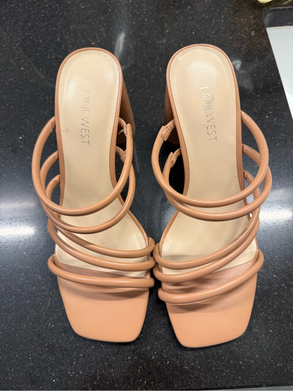 Nine West Nude Multi-Strap Slide Heels